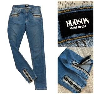 Gorgeous Hudson Chimera Zipper Super Skinny Blue Jeans. W25/L28.